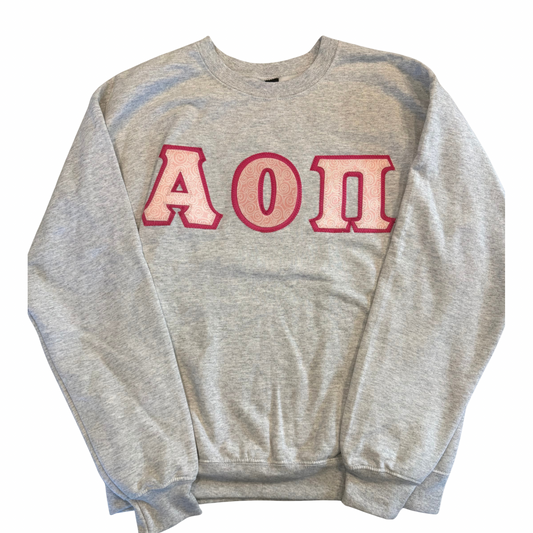 Alpha Omicron Pi Gray Letter Crewneck Sweatshirt