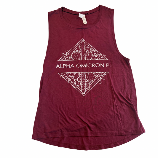 Alpha Omicron Pi Burgundy Cactus Diamond Muscle Tank