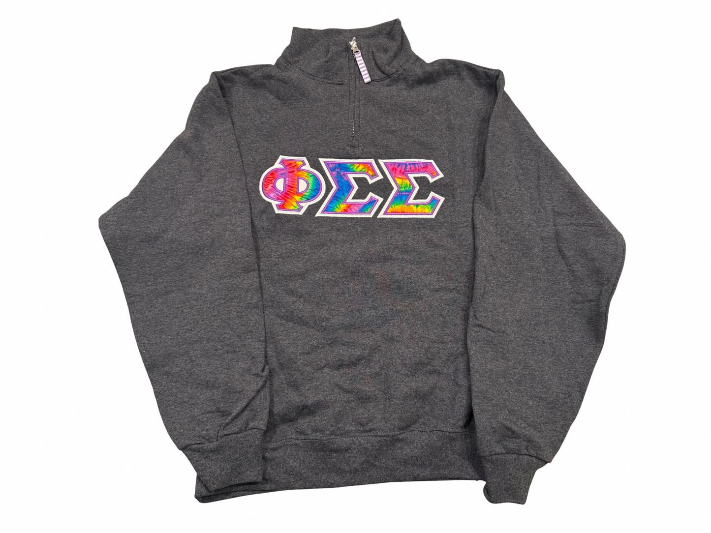 Phi Sigma Sigma Gray Quarter Zip Pullover Rainbow Letters Size S