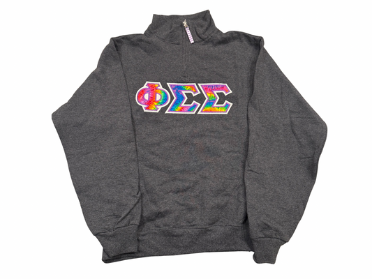 Phi Sigma Sigma Gray Quarter Zip Pullover Rainbow Letters Size S