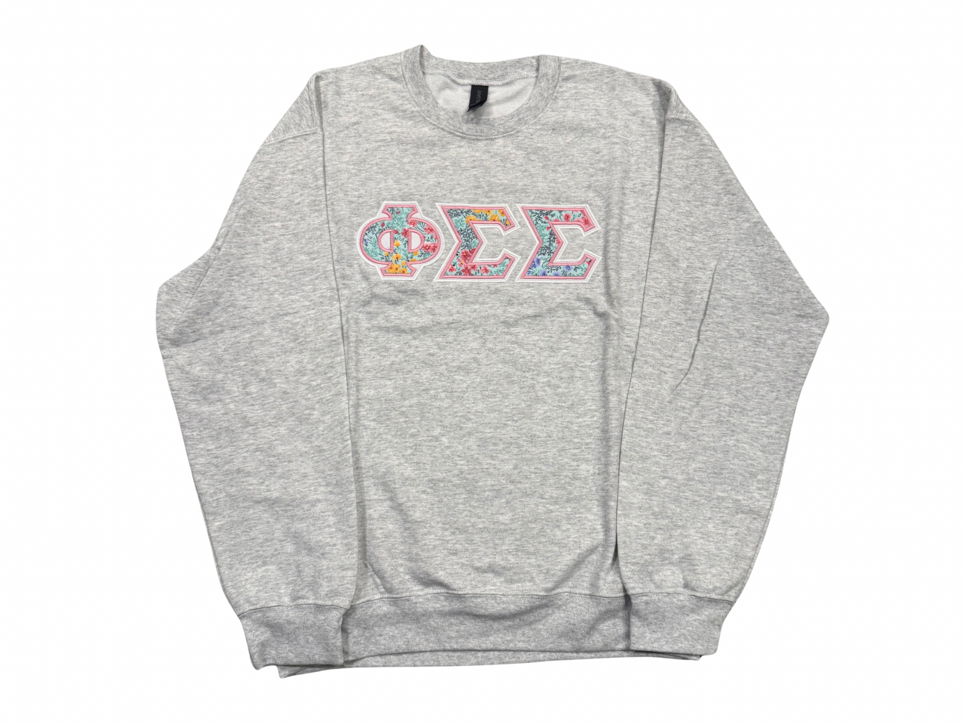 Phi Sigma Sigma Light Gray Floral Letter Crewneck Sweatshirt Size M