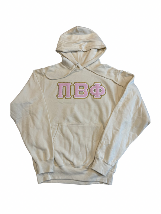 Pi Beta Phi Cream Hoodie Pink Gold Letters Size S