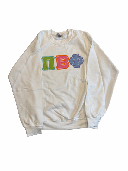 Pi Beta Phi White Sweatshirt Colorful Letters Size L