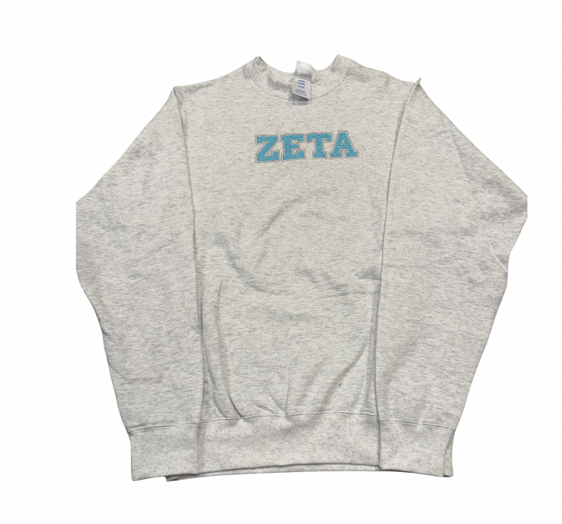 ZTA Light Gray Zeta Blue Letters Crewneck Sweatshirt Size S