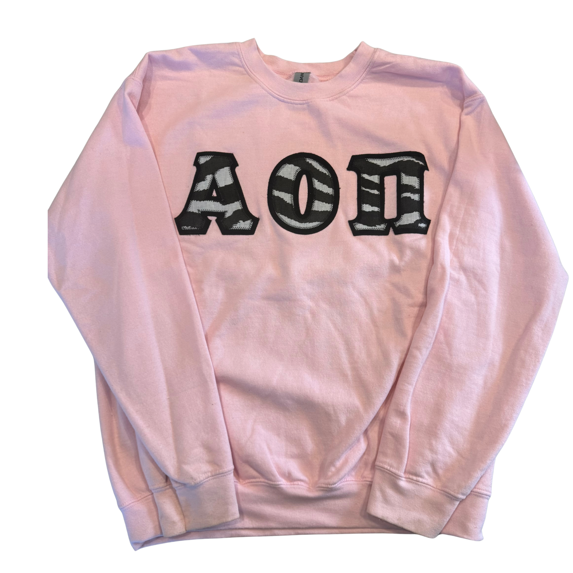 AOII Pink Zebra Print Letter Crewneck Sweatshirt