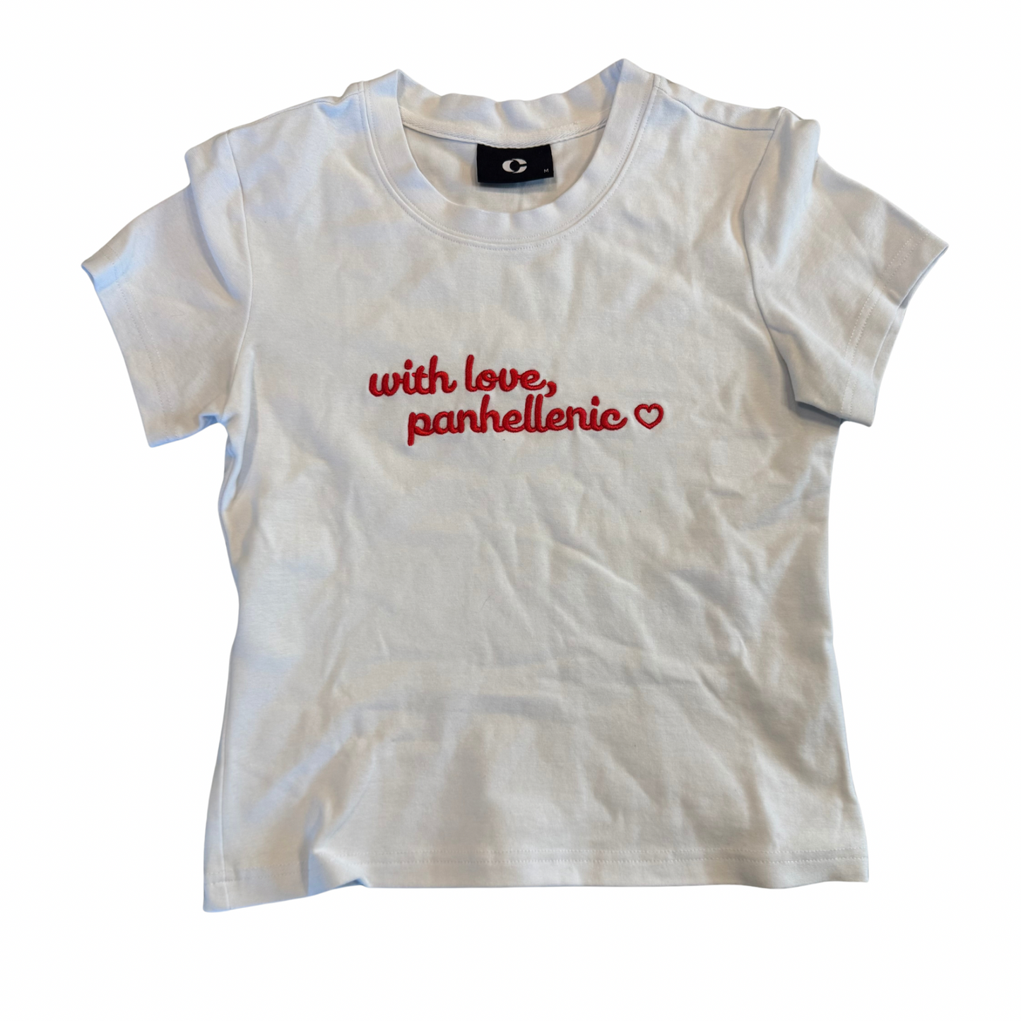 With Love Panhellenic Embroidered Crop Tee White