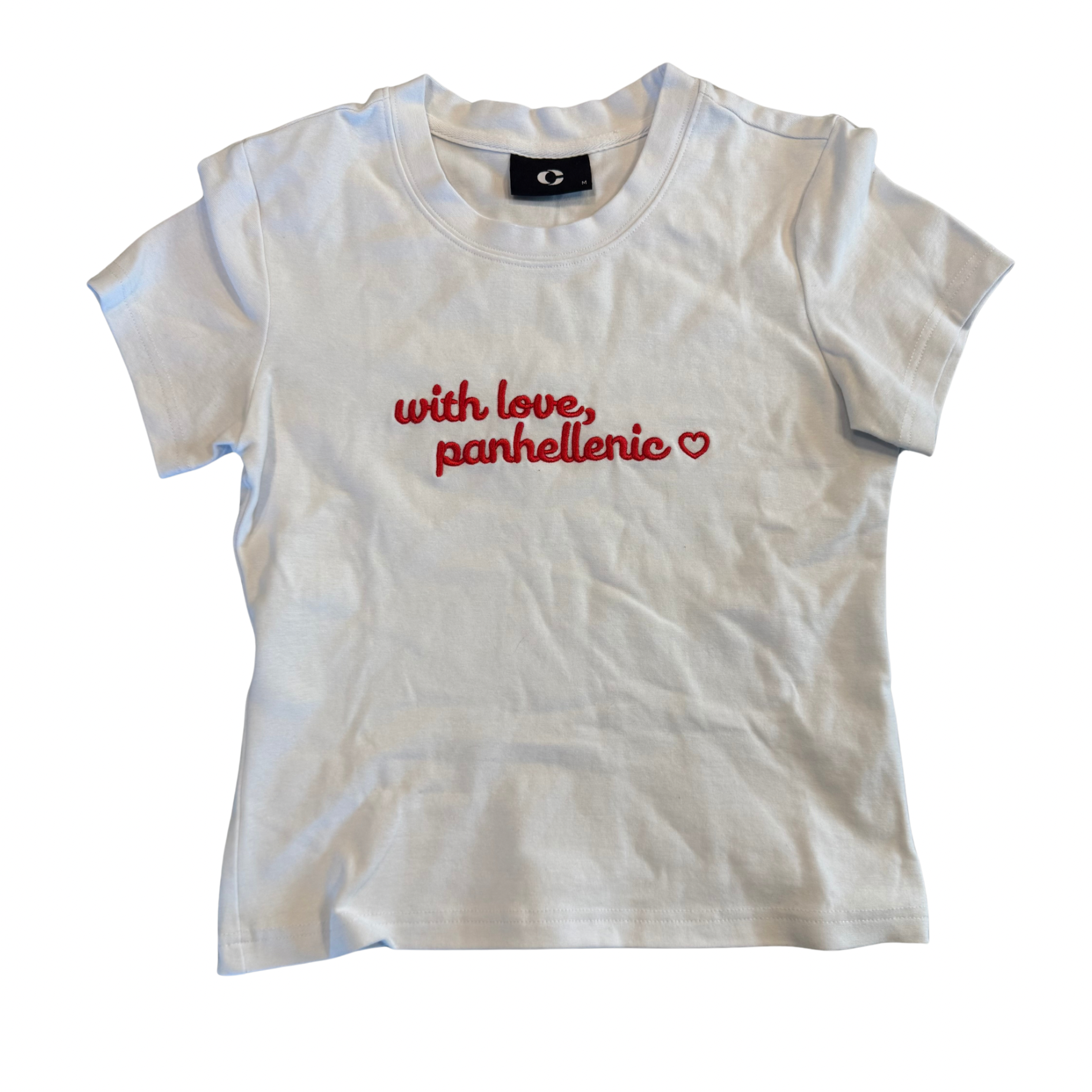 With Love Panhellenic Embroidered Crop Tee White